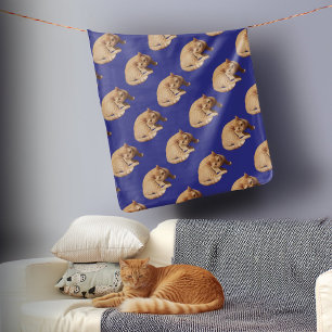 Cat Photo Pattern Blue Fleece Blanket