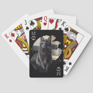 Cat Photo Paw Print Black Playing Cards