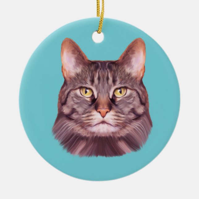 Cat Photo Portrait Ceramic Ornament (Front)