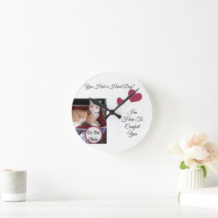 Cat Photo, Quote, Heart, Name Round Clock
