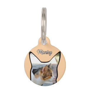 Cat photo shape pet tag