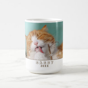 Cat Photo Snowflake Pet Holiday Photo Coffee Mug