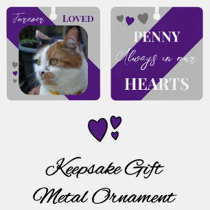 Cat Photo Sympathy Keepsake Pet Memorial purple Metal Tree Decoration