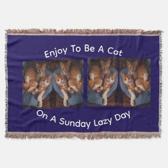 Cat photo text customise ,  throw blanket (Front)