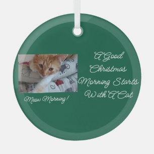 Cat Photo Text Customize Christmas Glass Tree Decoration