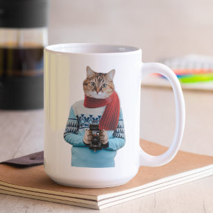 Cat Photographer in Vintage Sweater Quirky Coffee Mug