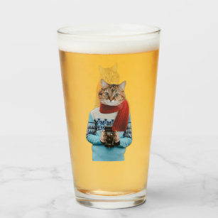 Cat Photographer in Vintage Sweater Quirky Glass