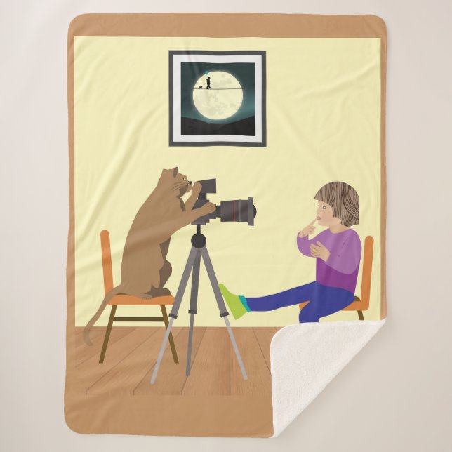 Cat photographer sherpa blanket (Front)