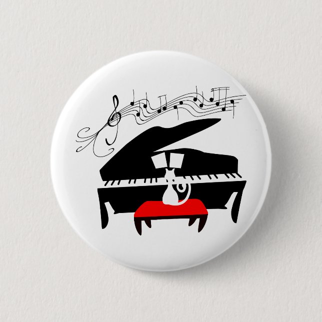 Cat & Piano 6 Cm Round Badge (Front)