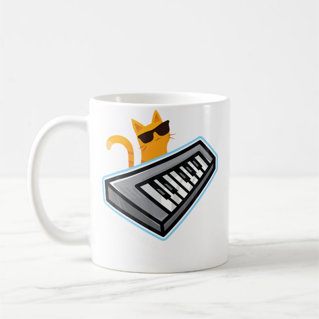 Cat Piano Cute Kitty Playing Music Keyboard Coffee Mug (Left)