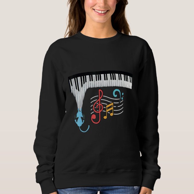 Cat Piano Funny Piano Players Piano Teachers Music Sweatshirt (Front)