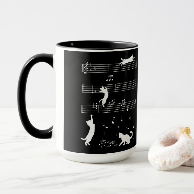 Cat Piano Notes Party Coffee Mug (With Donut)