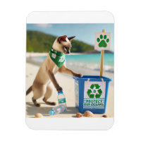 Cat Picking up trash clean the beach