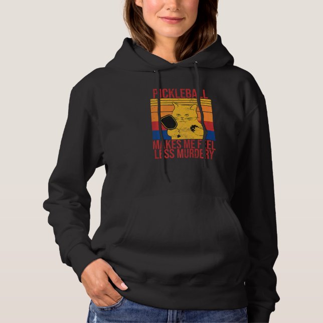 Cat pickleball makes me feel less murdery Retro   Hoodie (Front)