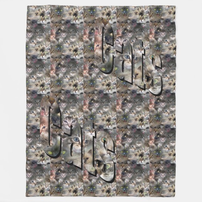 Cat Picture Collage And Logo, Large Fleece Blanket (Front)