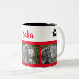 Cat Picture Collage With Paw Prints Personalised Two-Tone Coffee Mug