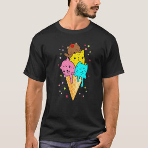 Cat Pile Ice Cream Cone Dessert  Summer Vibes T-Shirt