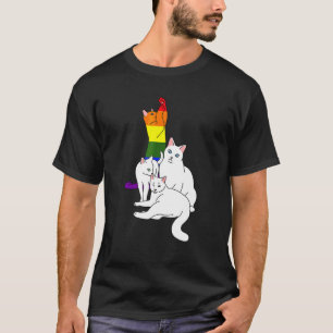Cat Pile Lgbt Q Cute Gay Pride Rainbow Flag Kitten T-Shirt