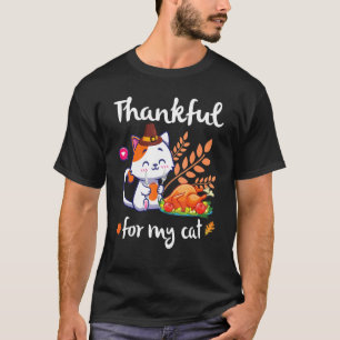 Cat Pilgrim Eating Pumpkin Thanksgiving Thankful F T-Shirt