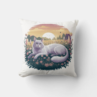 Cat Pillow: White and Navy Blue Woven Throw Pillow