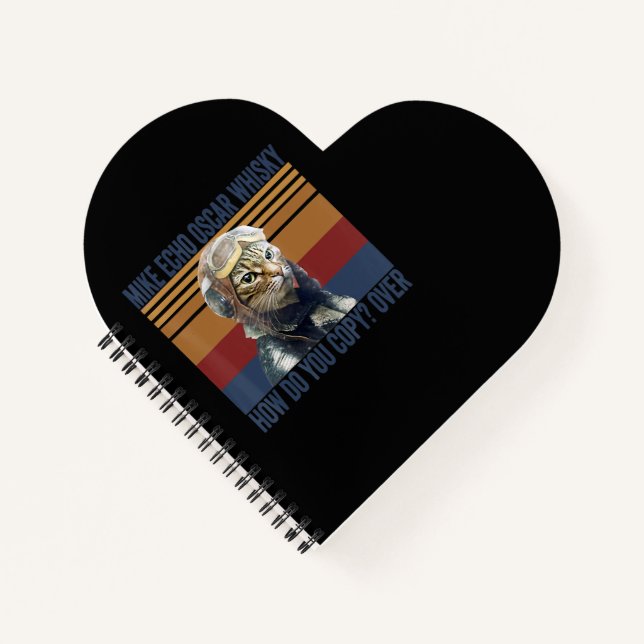 Cat Pilot Mike Echo Oscar Whisky Costume Gift Notebook (Front)