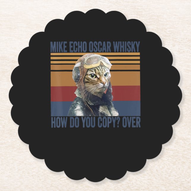 Cat Pilot Mike Echo Oscar Whisky Costume Gift Paper Coaster (Front)