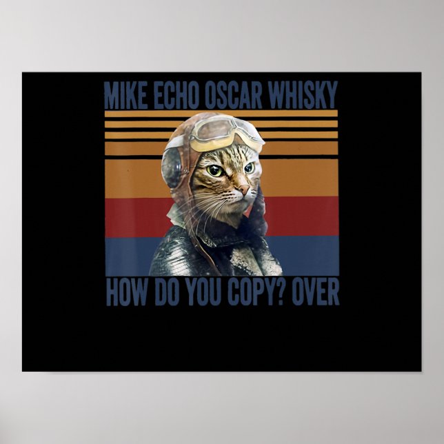 Cat Pilot Mike Echo Oscar Whisky Costume Gift Poster (Front)