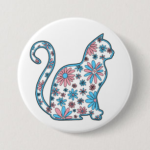 Cat pink blue white flowers transgender pride 7.5 cm round badge