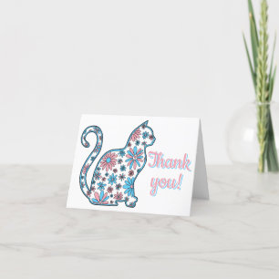 Cat pink blue white flowers transgender pride meow thank you card