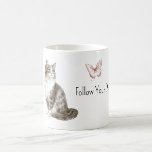 Cat Pink Butterfly Dreams Coffee Mug