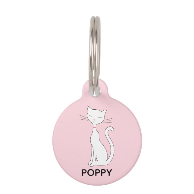 Cat Pink Personalised Pet ID Tag (Front)