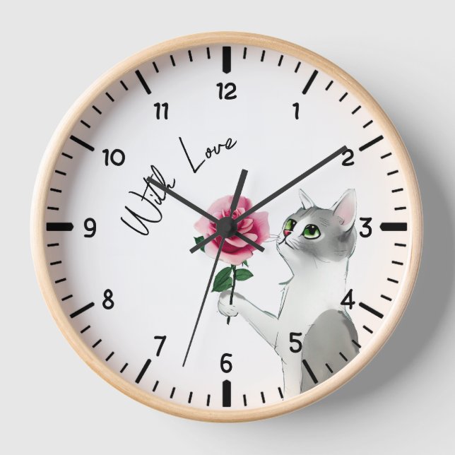 Cat Pink rose With love Clock (Front)