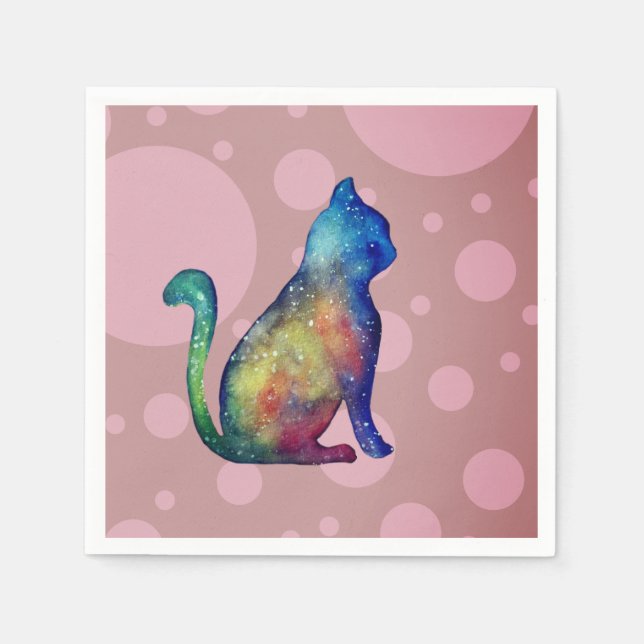 Cat Pink White Standard Cocktail Paper Napkins (Front)