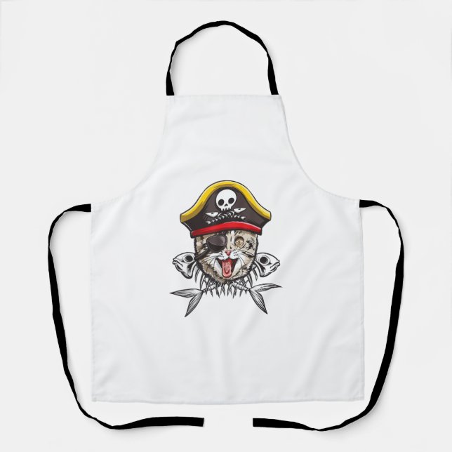 Cat Pirate Captain Men Jolly Roger Flag Skull And  Apron (Front)