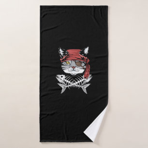 Cat Pirate Funny Cat Pirate Halloween Bath Towel