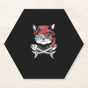 Cat Pirate Funny Cat Pirate Halloween Paper Coaster