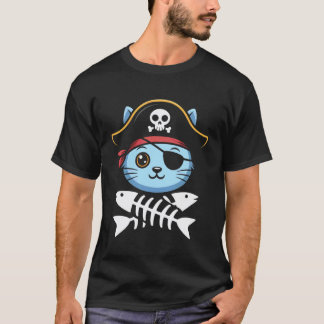 Cat Pirate Skeleton Freeboater Boating Boat Captai T-Shirt