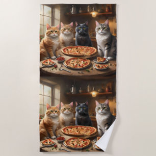 Cat Pizza Night, Beach Towel