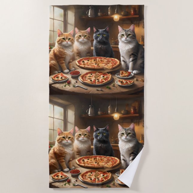 Cat Pizza Night, Beach Towel (Front)