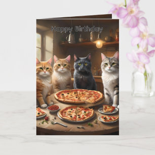 Cat Pizza Night, Birthday Card