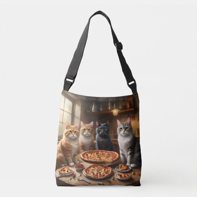 Cat Pizza Night, Crossbody Bag (Front)