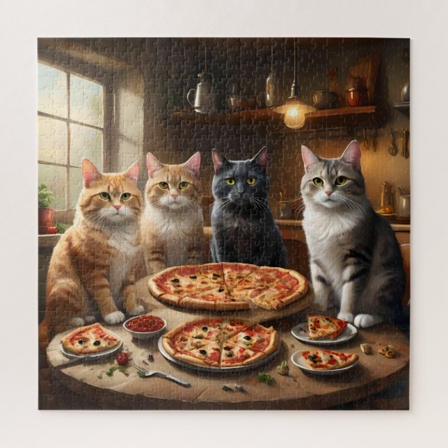 Cat Pizza Night, Jigsaw Puzzle (Vertical)