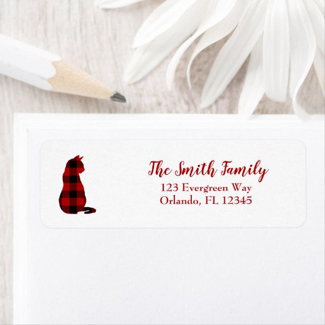 Cat Plaid Check Silhouette Return Address Return Address Label (Insitu)