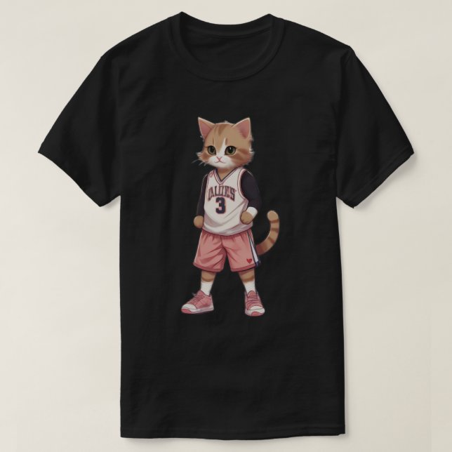 cat play basketball T-Shirt (Design Front)