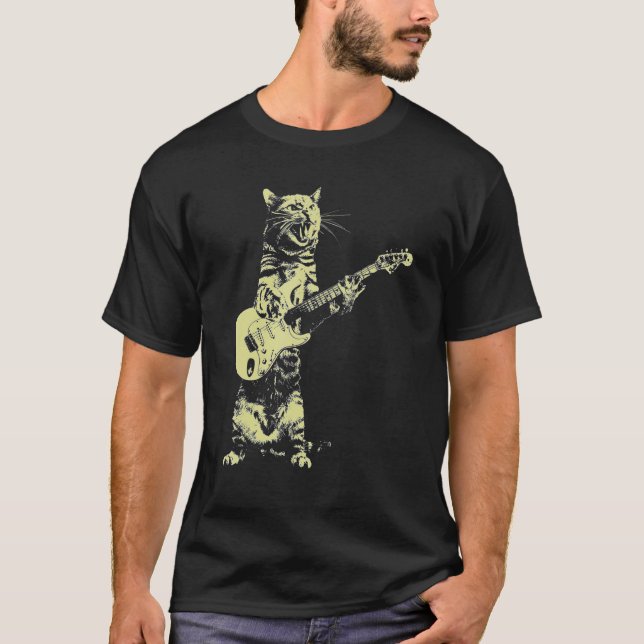 Cat Play Guitar T-Shirt (Front)