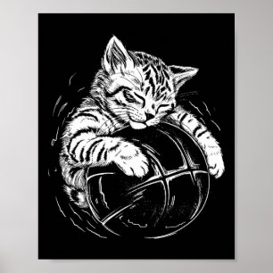 Cat Player Sleeping On A Bysketbyll Kitties Pet Lo Poster