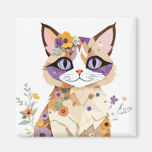 Cat Playful Adorable Fun Animal Colourful Geometri Magnet