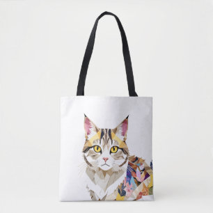 Cat Playful Adorable Fun Animal Colourful Geometri Tote Bag