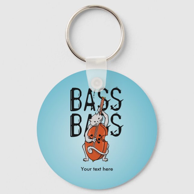 Cat Playing a Double Bass or Cello Key Ring (Front)
