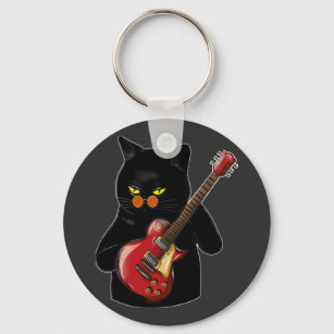 Cat Playing Acoustic Guitar Button Key Ring
